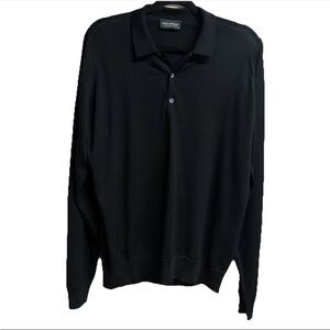 John Smedley Merino wool Black Long Sleeve lightweight Polo Sweater XL